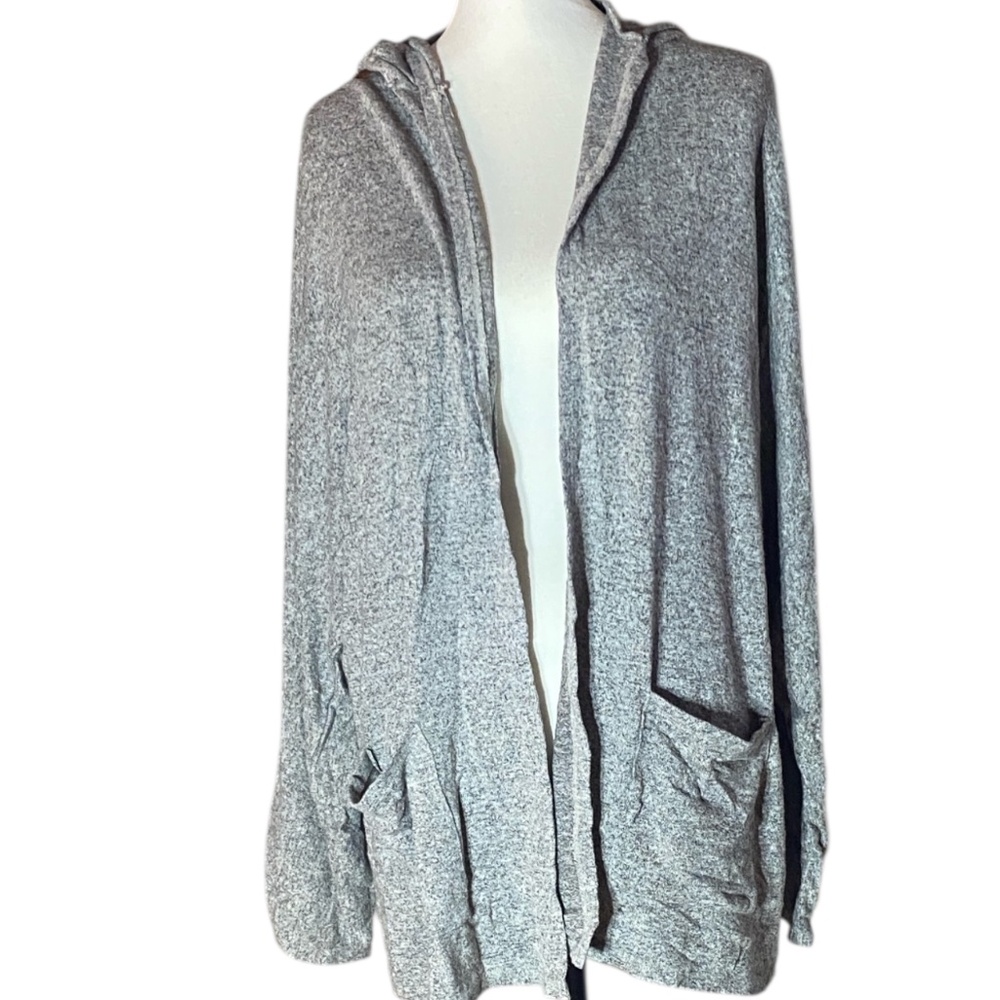 American Eagle Women’s Gray Cardigan Soft & Plush Open Front Hooded Size XXL